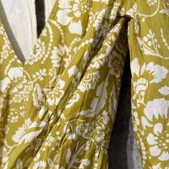 Anthropologie long sleeve v neck cotton dress olive tones green dress yellow - Picture 9 of 16